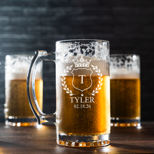Set of 5 Groomsmen 25oz Beer Mugs Wedding Designs - wedding party gift