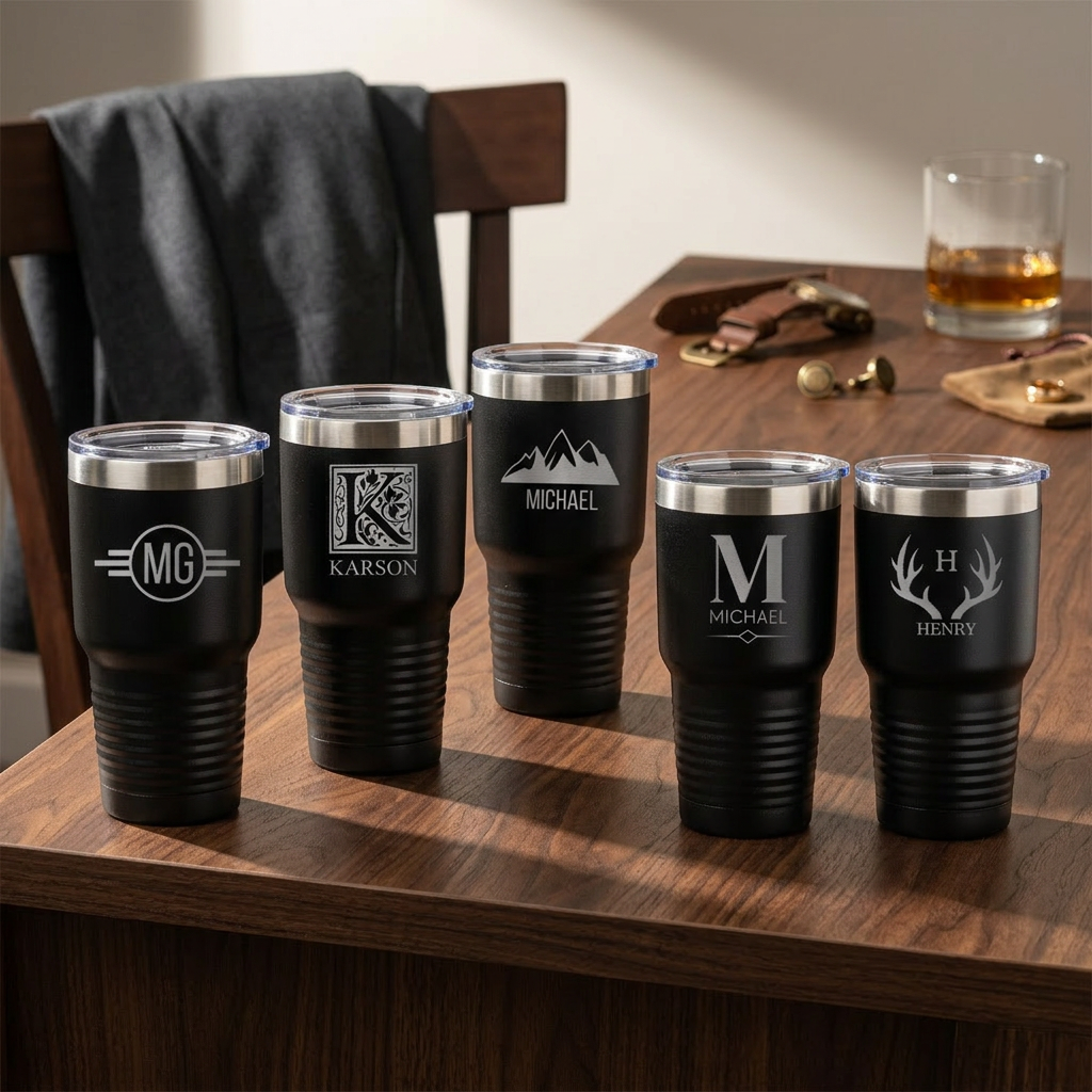 Set of 5 Groomsmen Black 30oz Tumblers - bulk groomsmen gift