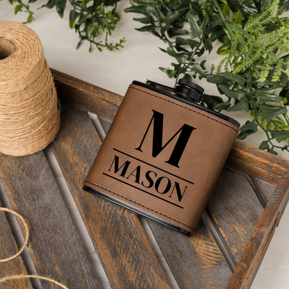 Set of 5 Groomsmen Black Leather Flasks