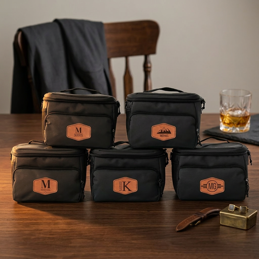Set of 5 Groomsmen Custom Coolers with Patch - wedding party gift set