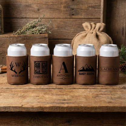 Set of 5 Groomsmen Custom Leather Can Coolers