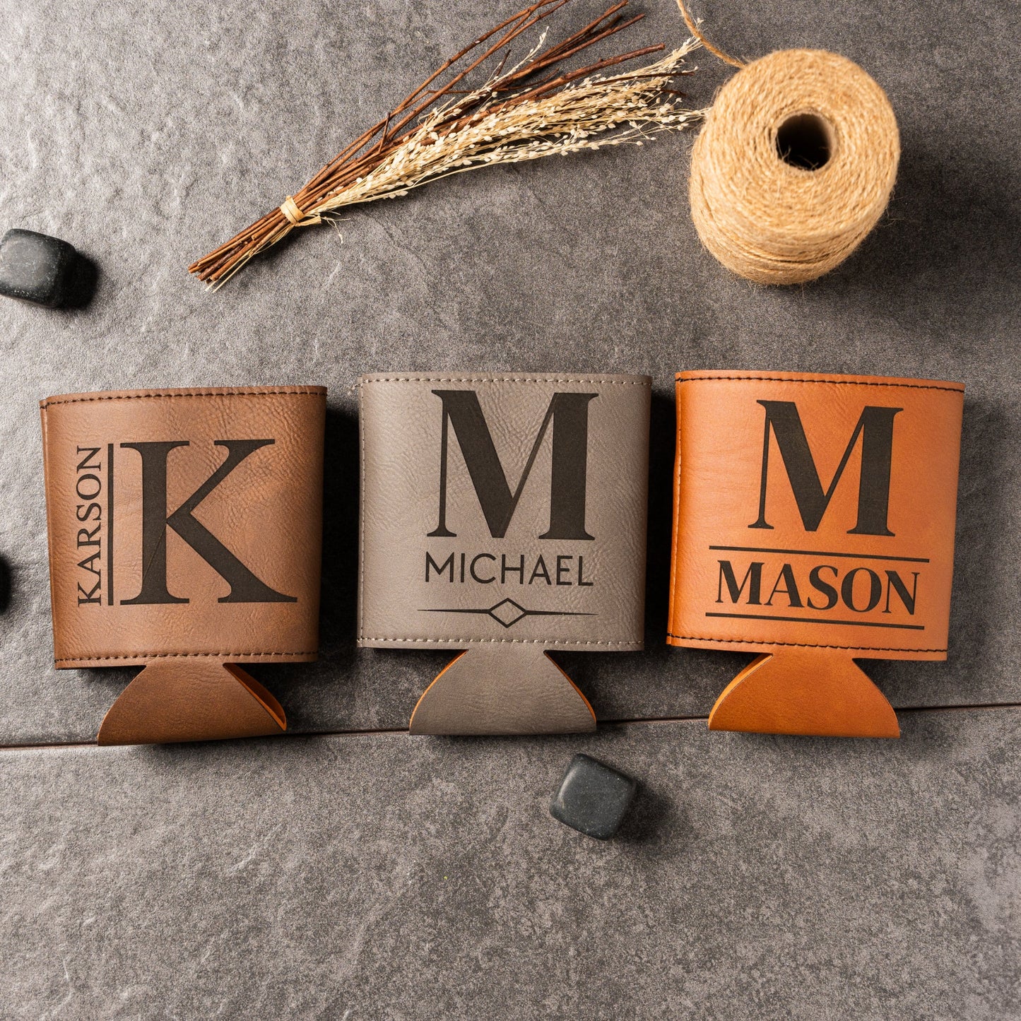 Set of 5 Groomsmen Custom Leather Can Coolers