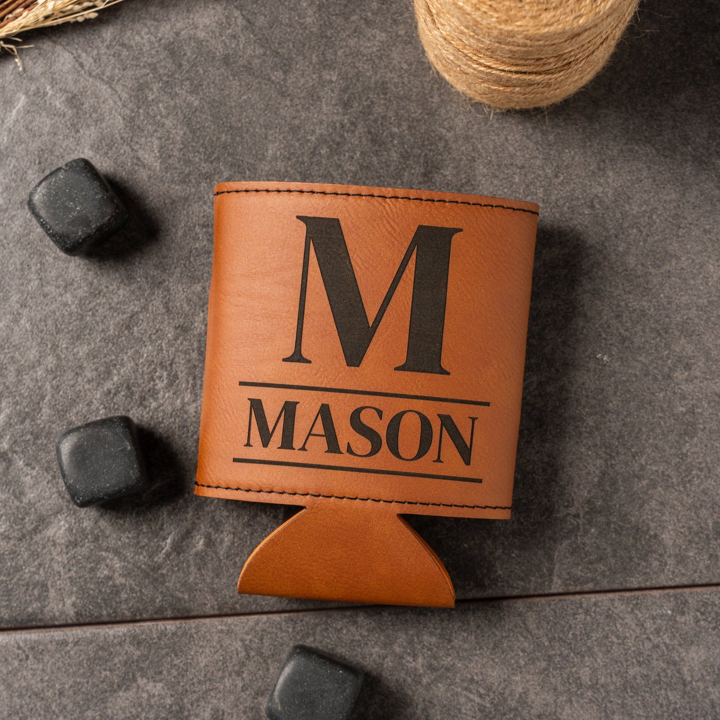 Set of 5 Groomsmen Custom Leather Can Coolers