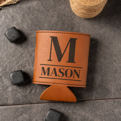 Set of 5 Groomsmen Custom Leather Can Coolers