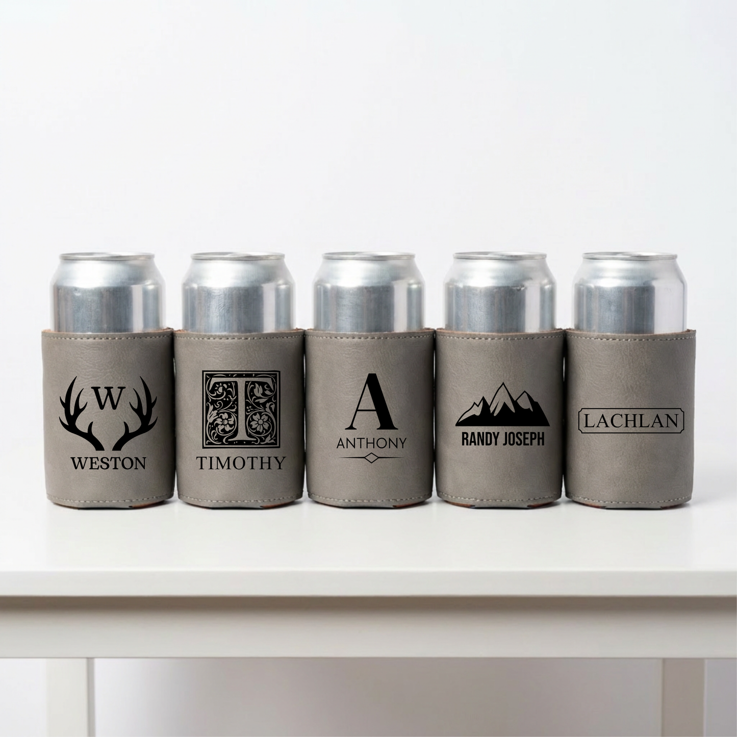 Set of 5 Groomsmen Custom Leather Can Coolers