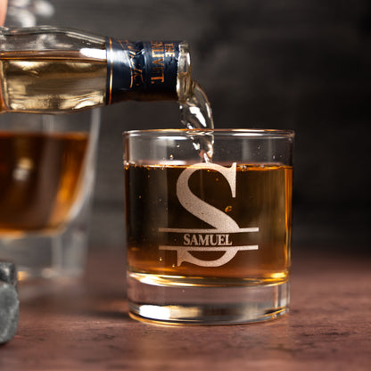 Engraved whiskey glass on bar - wedding party gift