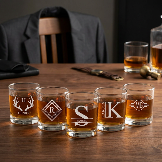 Set of 5 Groomsmen Custom Whiskey Glasses - personalized groomsmen gift set