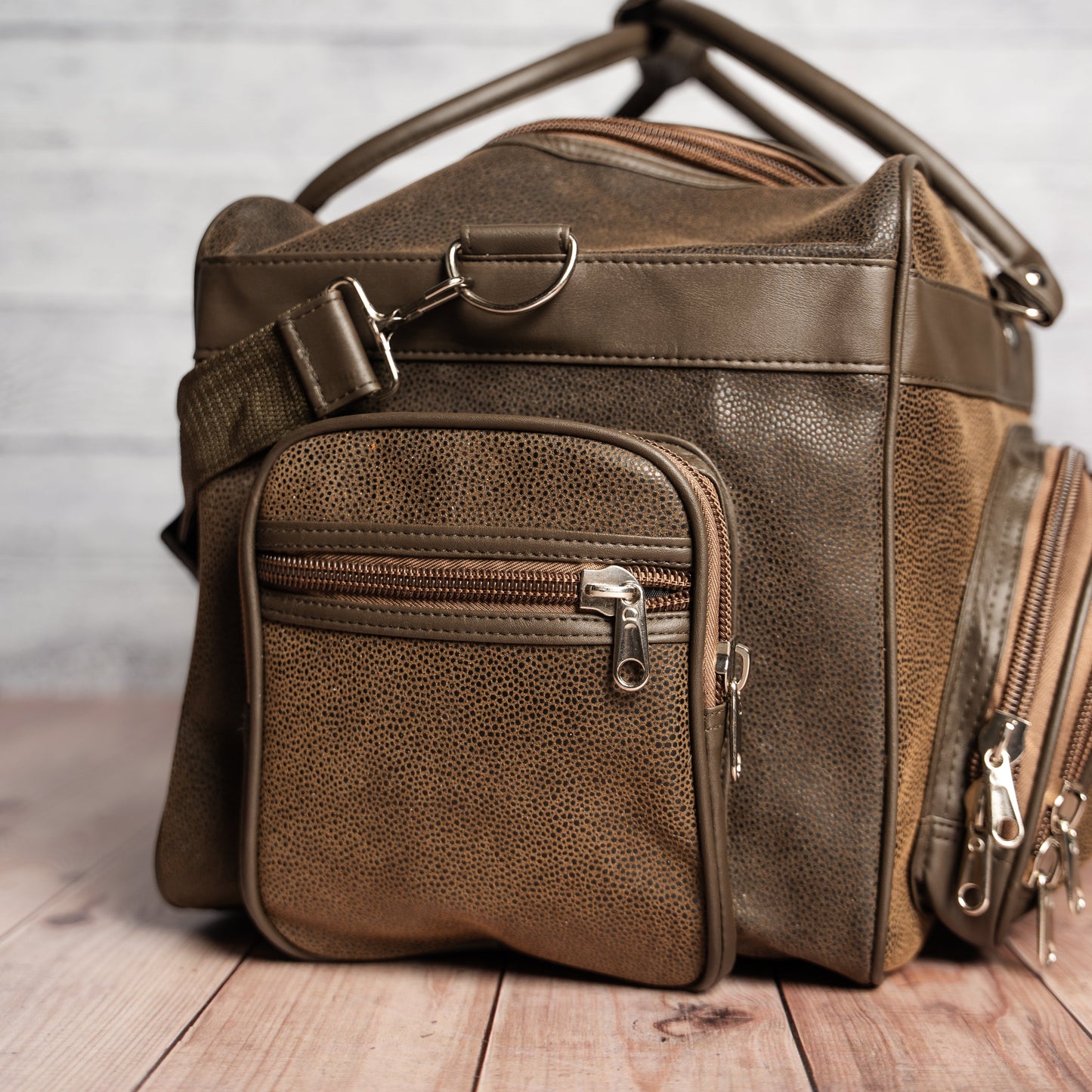 Embroidered vegan leather weekender duffle bag groomsmen gift view 2