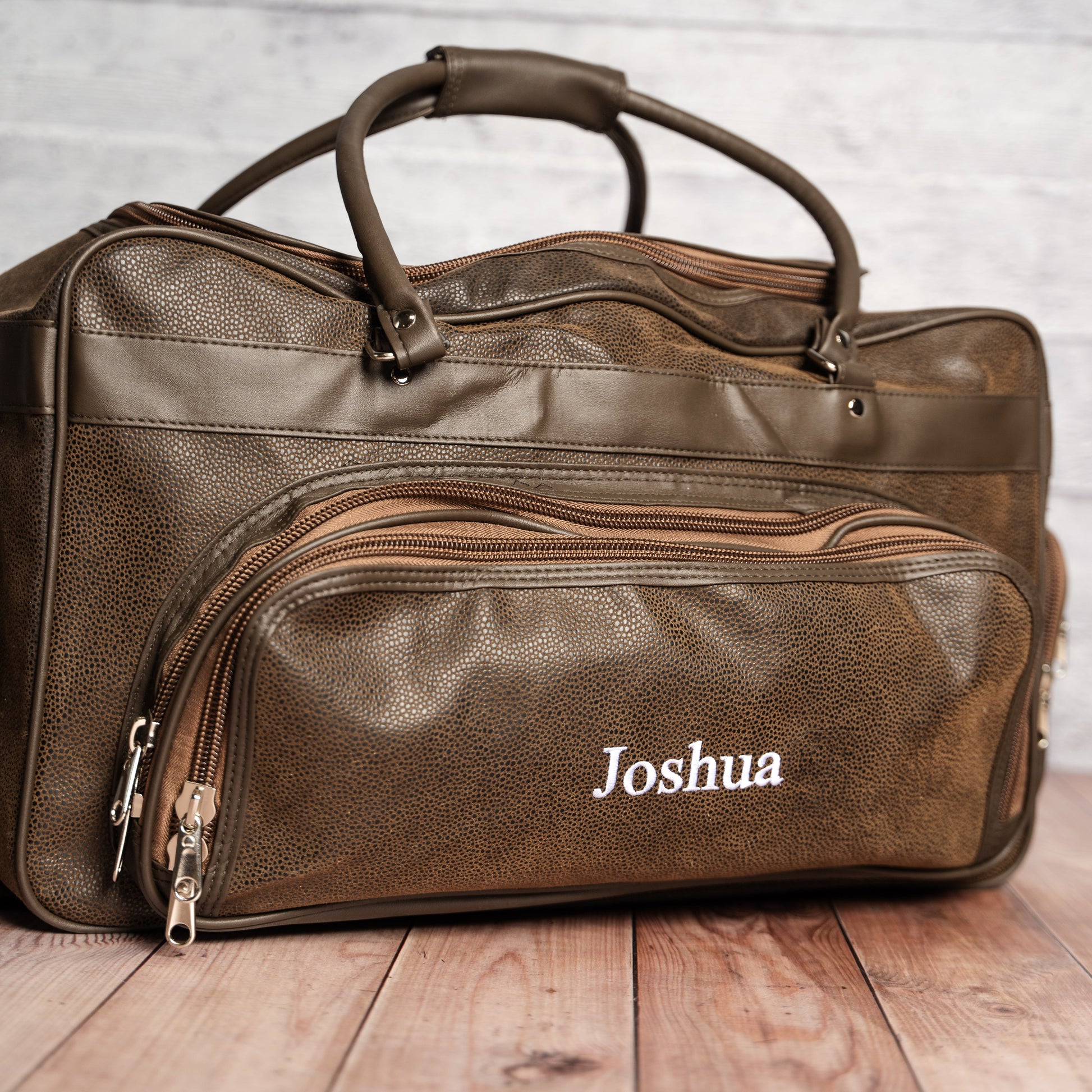 Personalized leather duffle bag groomsmen weekend trip gift view 6