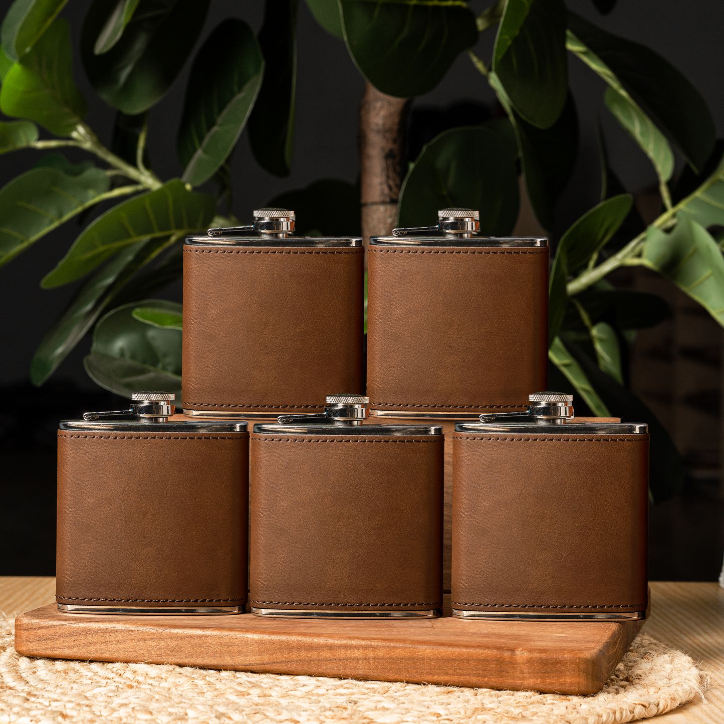 Personalized leather flask set of 5 groomsmen gift view 11