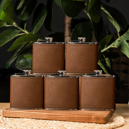 Personalized leather flask set of 5 groomsmen gift view 11