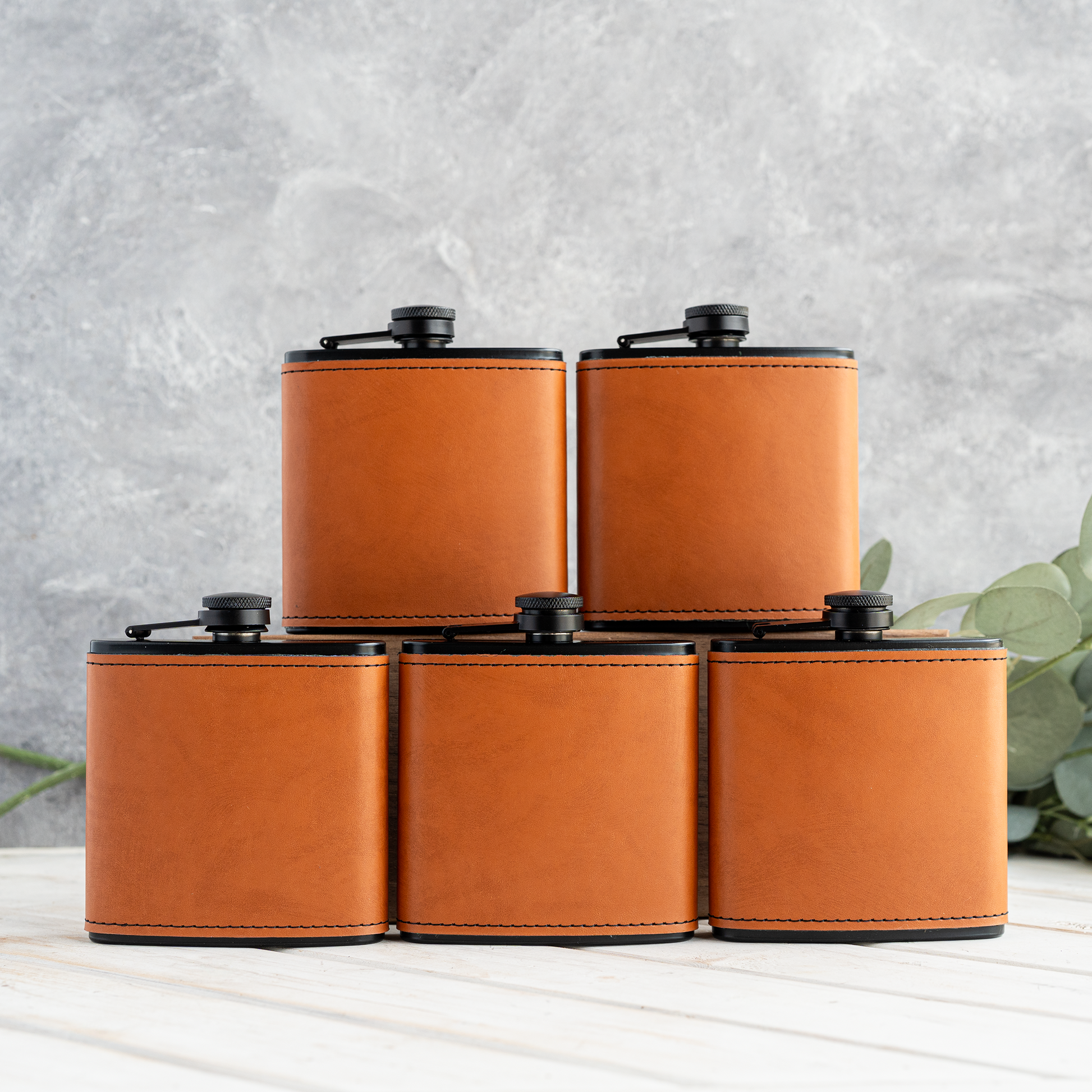 Custom groomsmen leather wrapped flask set best man gift view 13
