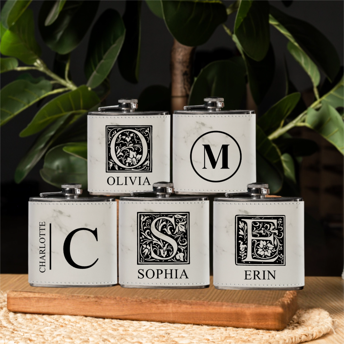 Engraved leather wrapped flask color variant groomsmen gift view 5