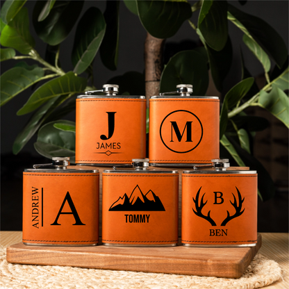 Personalized leather wrapped stainless flask bachelor party gift view 7
