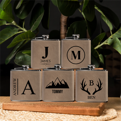 Engraved vegan leather flask groomsmen wedding gift view 8