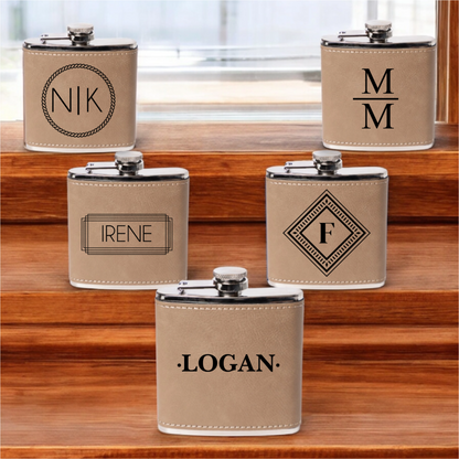 Reserve leather flask in Tan - personalized gift for him