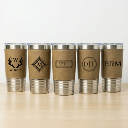 Set of 5 Leather Wrapped Stainless Tumblers