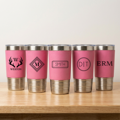 Set of 5 Leather Wrapped Stainless Tumblers