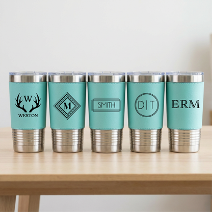 Set of 5 Leather Wrapped Stainless Tumblers