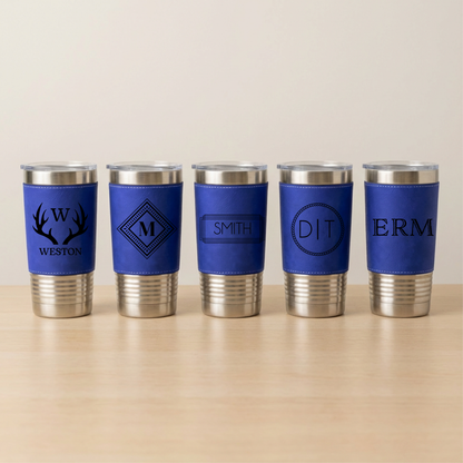 Set of 5 Leather Wrapped Stainless Tumblers