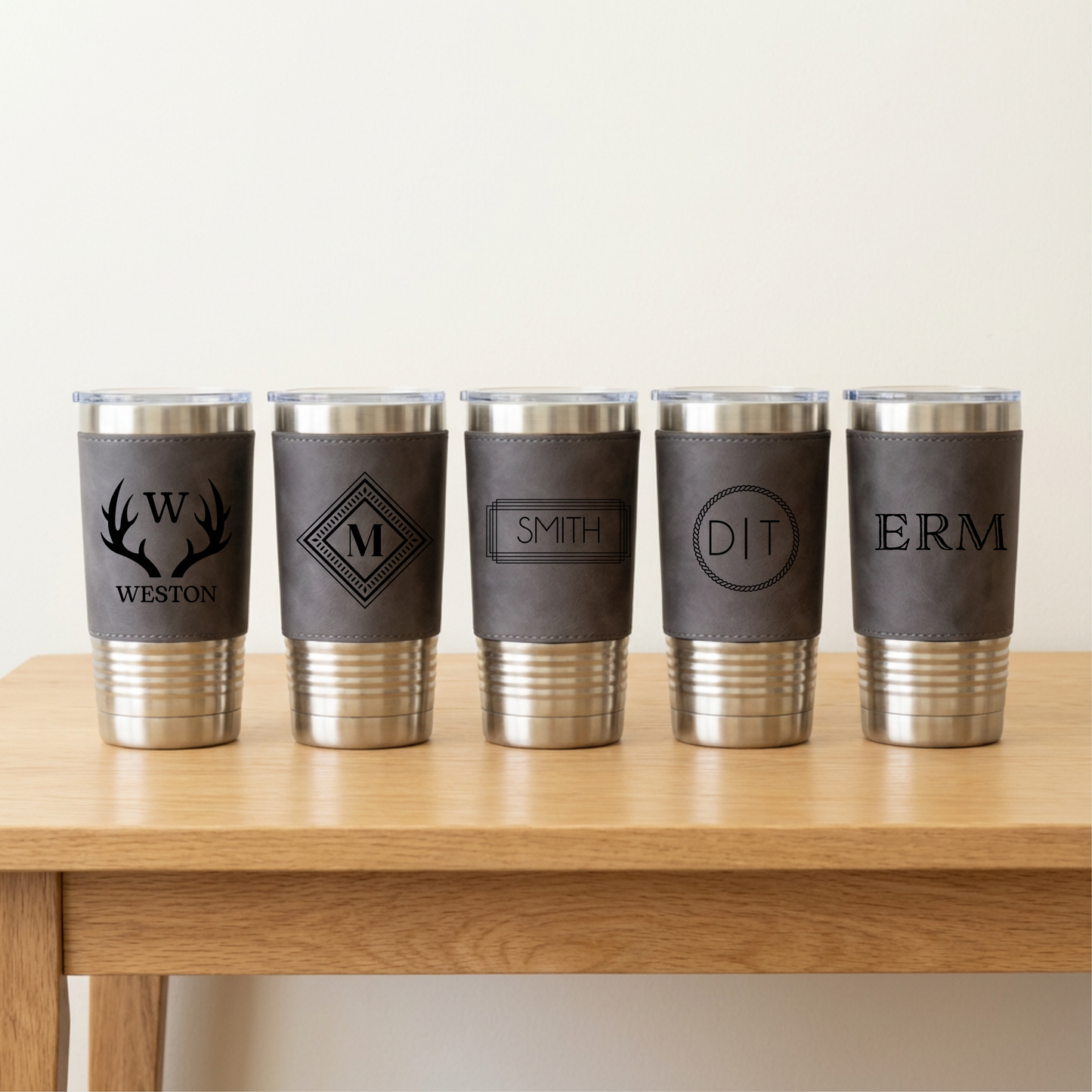 Set of 5 Leather Wrapped Stainless Tumblers