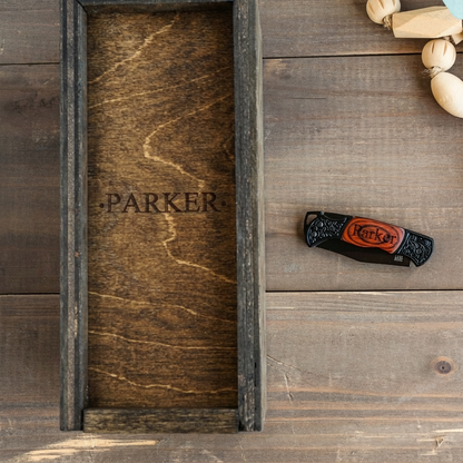 Custom engraved pocket knife in wooden gift box, best man gift