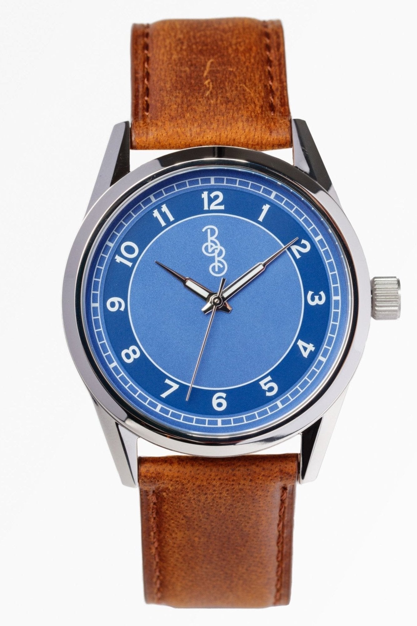 Blue Classic Watch dial close-up, groomsmen wedding watch gift