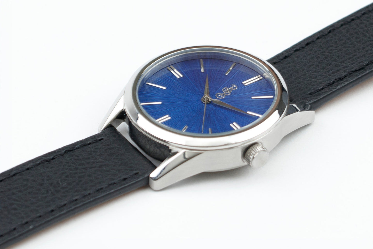 Blue Sunburst Watch on wrist outdoors, gift for him
