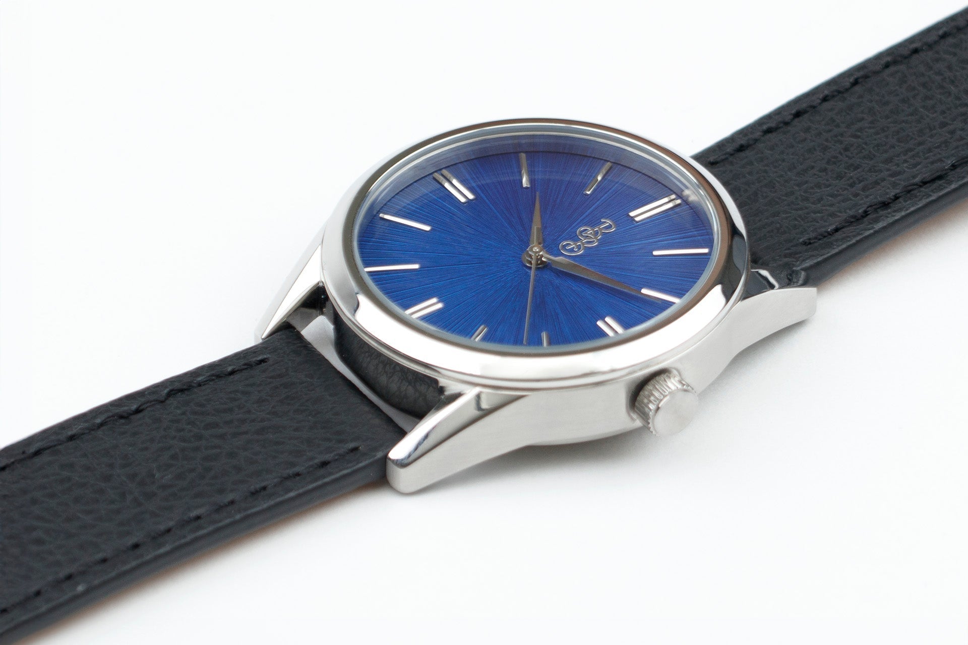 Blue Sunburst Watch on wrist outdoors, gift for him