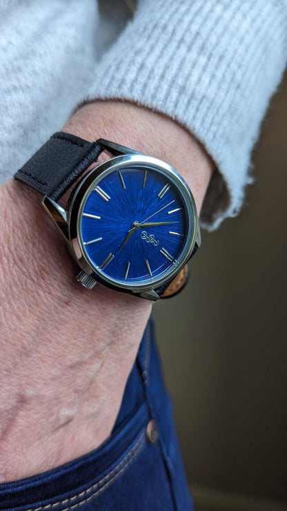 Blue Sunburst Watch lifestyle shot, birthday gift for him