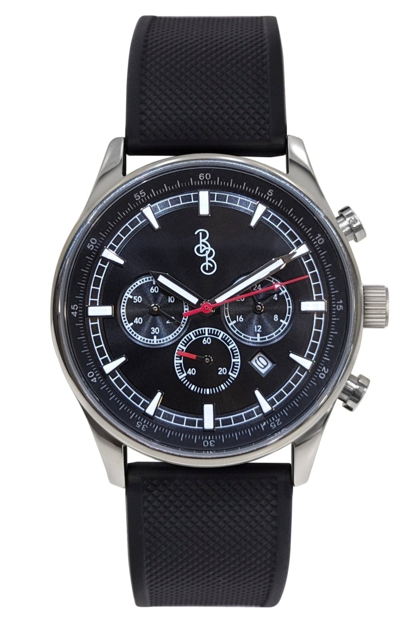 41mm black sport chronograph watch on silicone strap, gift for him
