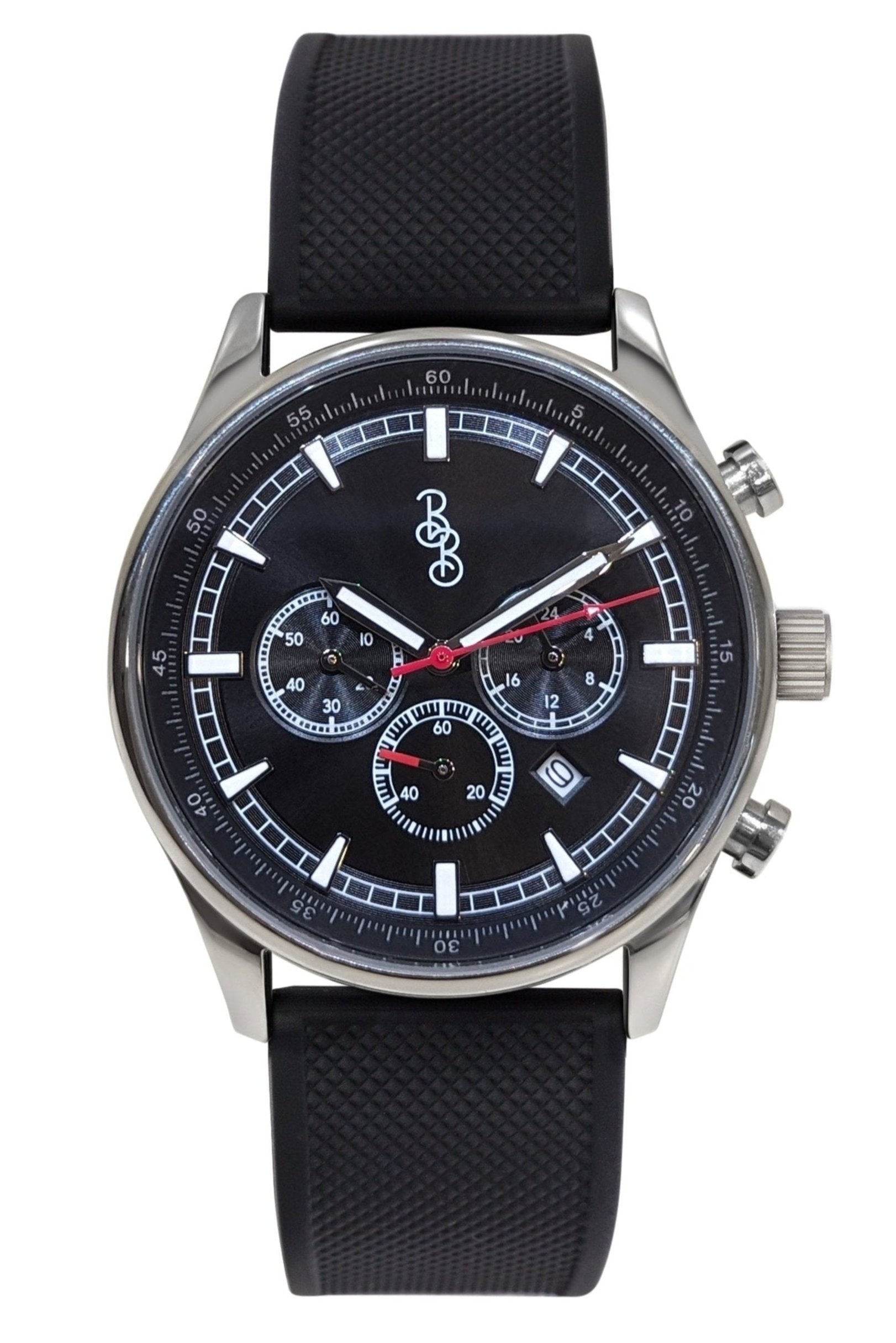 41mm black sport chronograph watch on silicone strap, gift for him