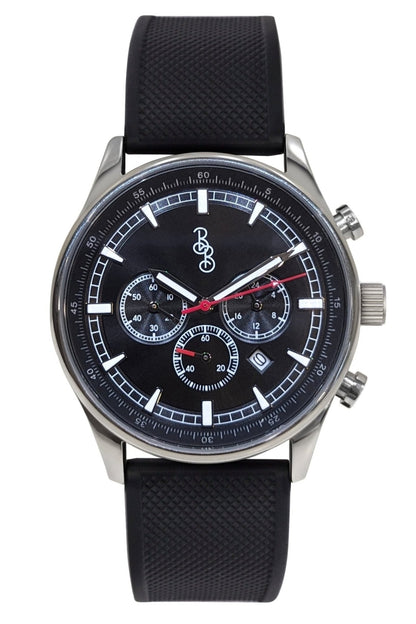 41mm black sport chronograph watch on silicone strap, gift for him