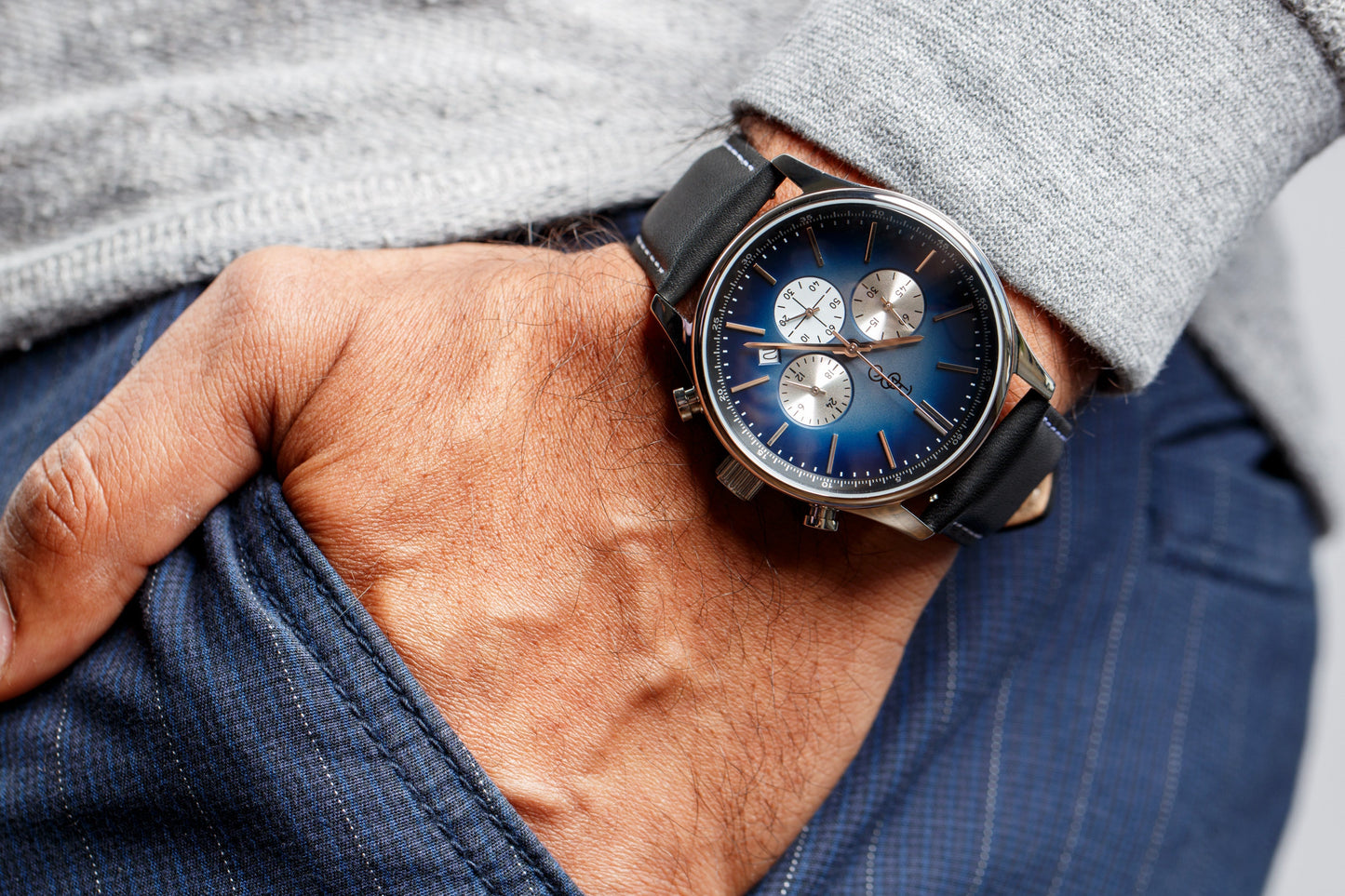 Blue Retro Chronograph wrist shot wedding party gift