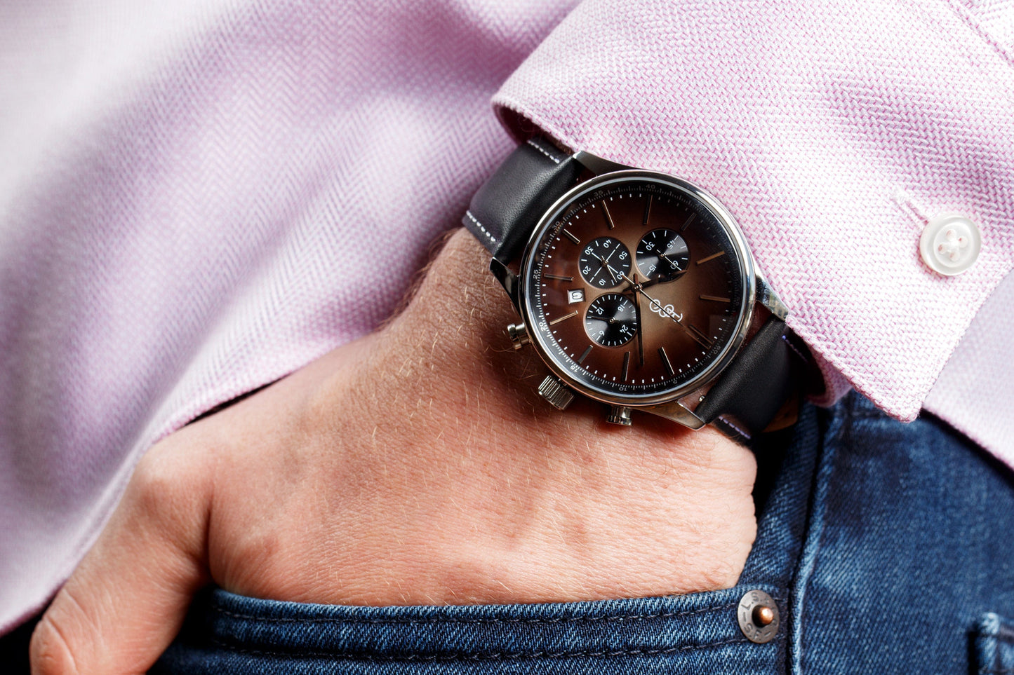 Brown Retro Chronograph on brown leather strap, Father's Day gift