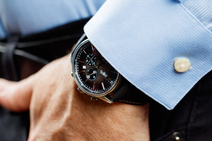 Gray Retro Chronograph on black leather strap, Father's Day gift
