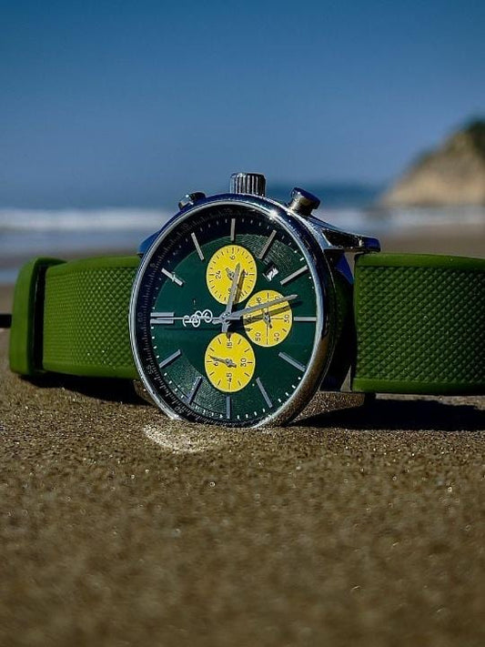 Green and Yellow Chronograph - team-color sport watch gift for him