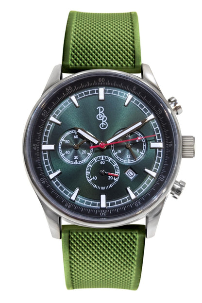 Green Sport Chronograph dial close-up, groomsmen watch gift