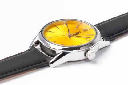 Yellow Sunburst Watch back caseback view, gift for the groom
