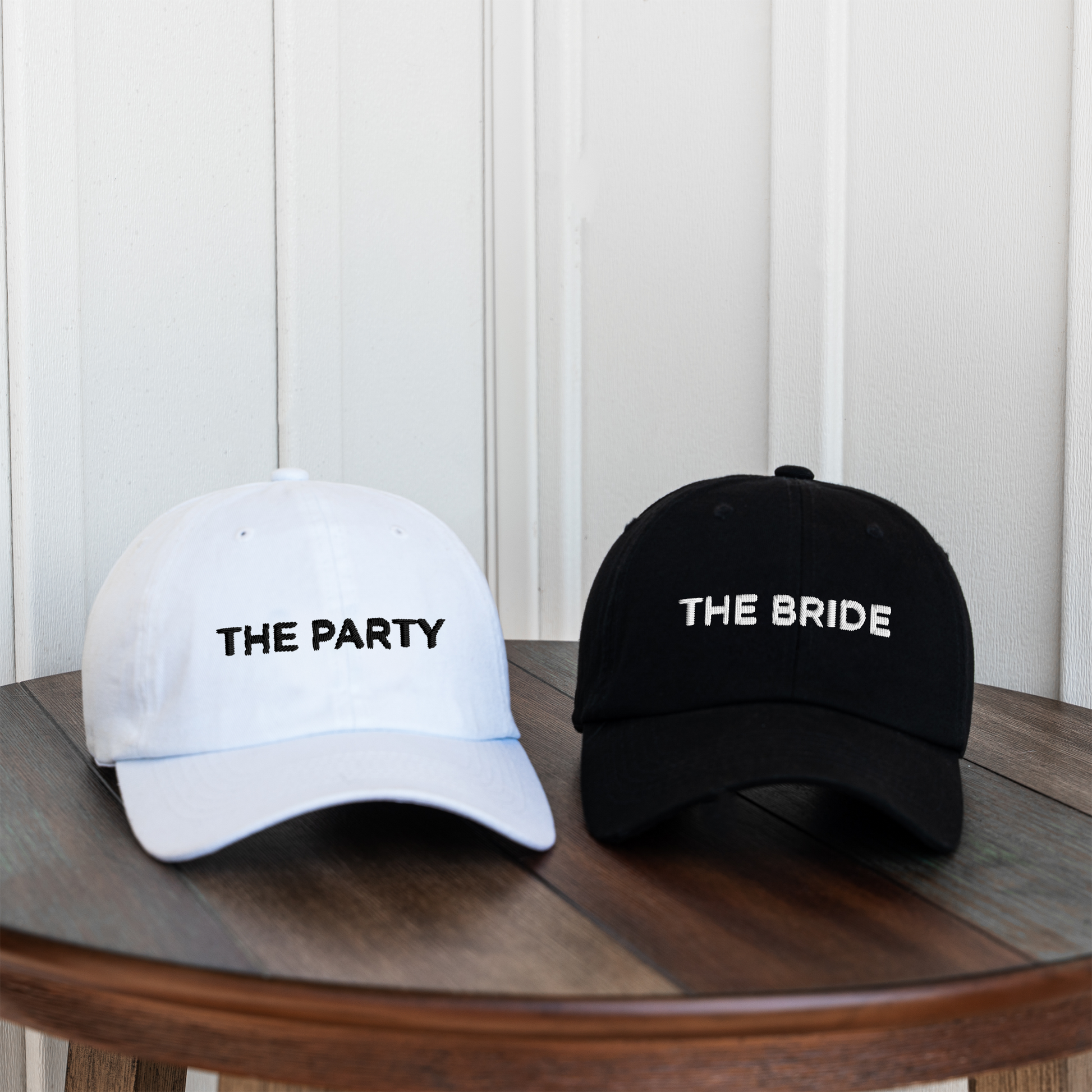 The Bride and The Party embroidered hats, bridal party gift