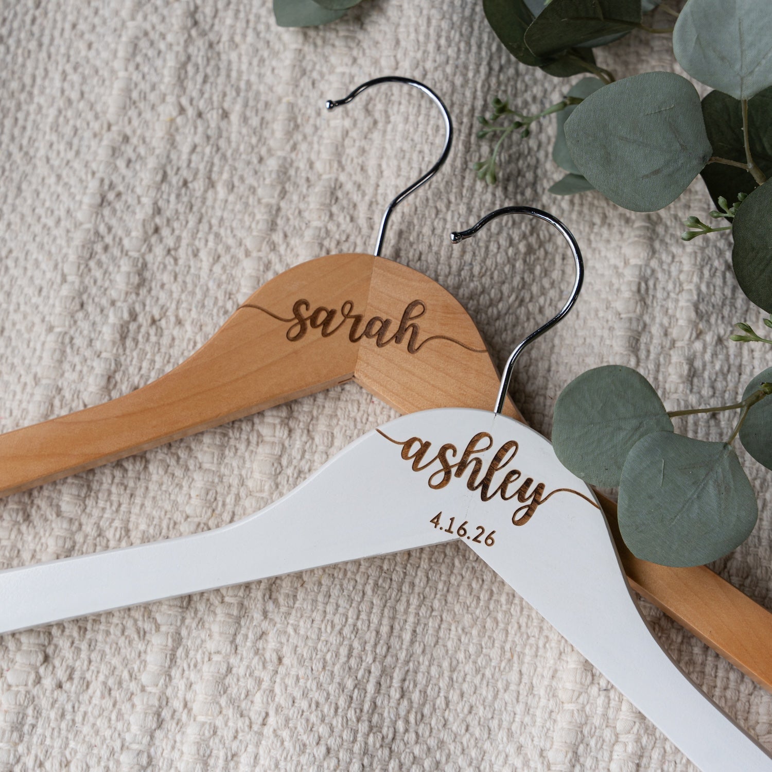 Personalized wedding hanger lifestyle bridal party photo